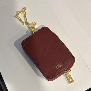 DKNY Burgundy Card Holder with Gold Accents